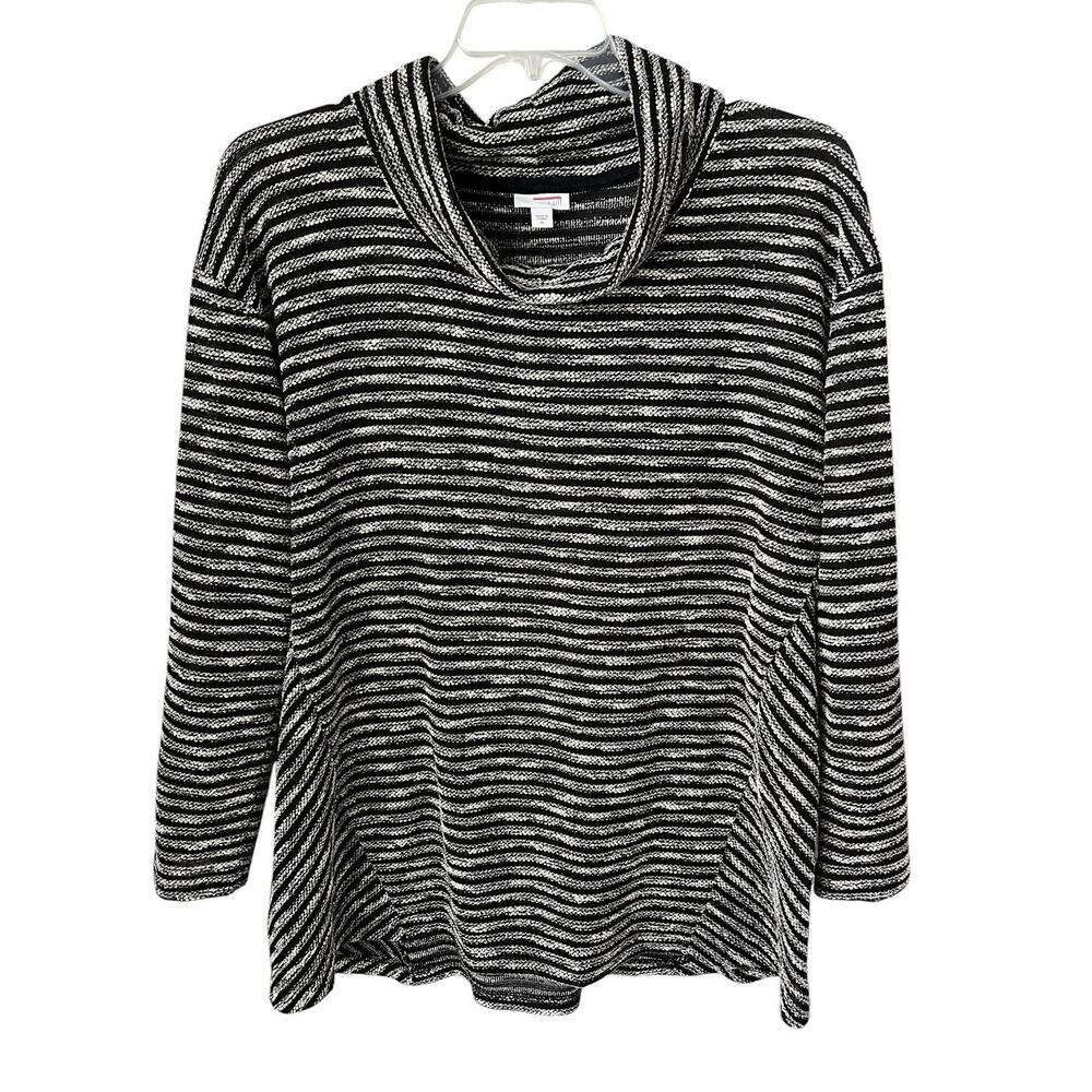 J. Jill Stripe Cowl Neck Tunic Sweater XL Cozy Travel Office Minimalist Textured